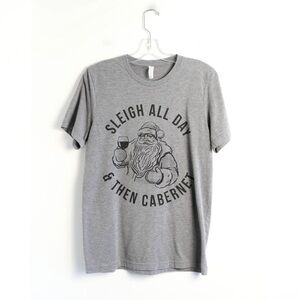 Sleigh Cabernet Christmas Santa wine print cotton men’s t-shirt funny grey M